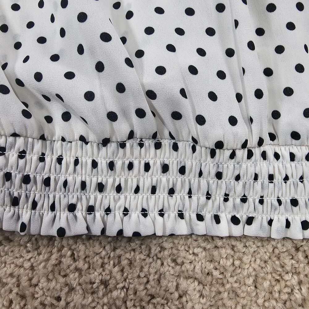 Lo Serin Polka Dot Blouse White Black Sheer 3/4 Sleeve Top Women's L - Picture 5 of 13